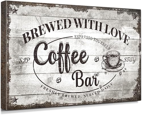 IPIC - Letrero vintage de café elaborado con amor, arte de pared en lienzo estilo granja para cafetería, decoración de pared grande para familiares