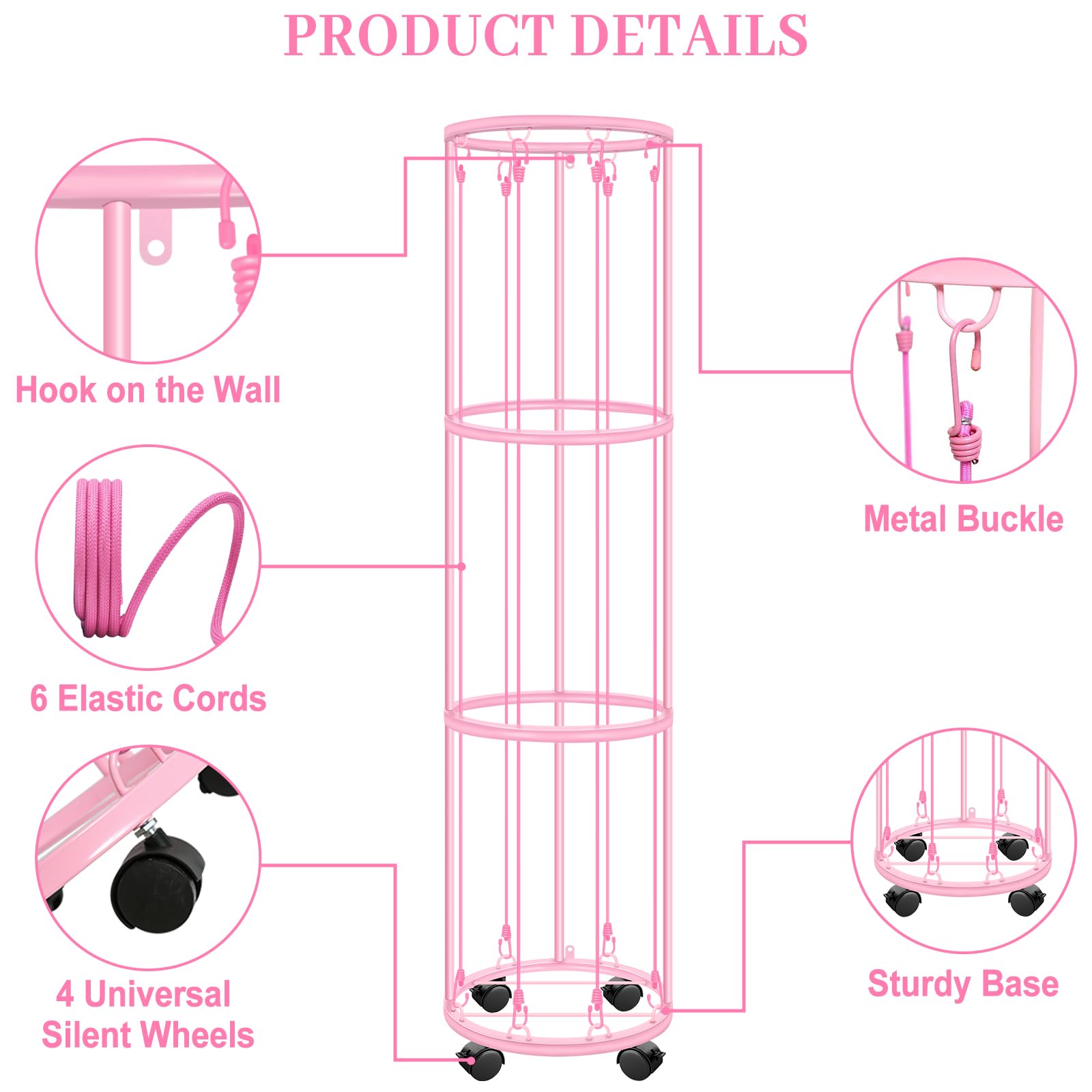 Stuffed Animal Storage with Wheels, 3 Layer Vertical Metal Toy Storage with Elastic Cords, Toy Organizer Wall Mount, Plushies Storage Holder Zoo Toy Chest, Suitable for Bedroom Nursery Play Room Decor