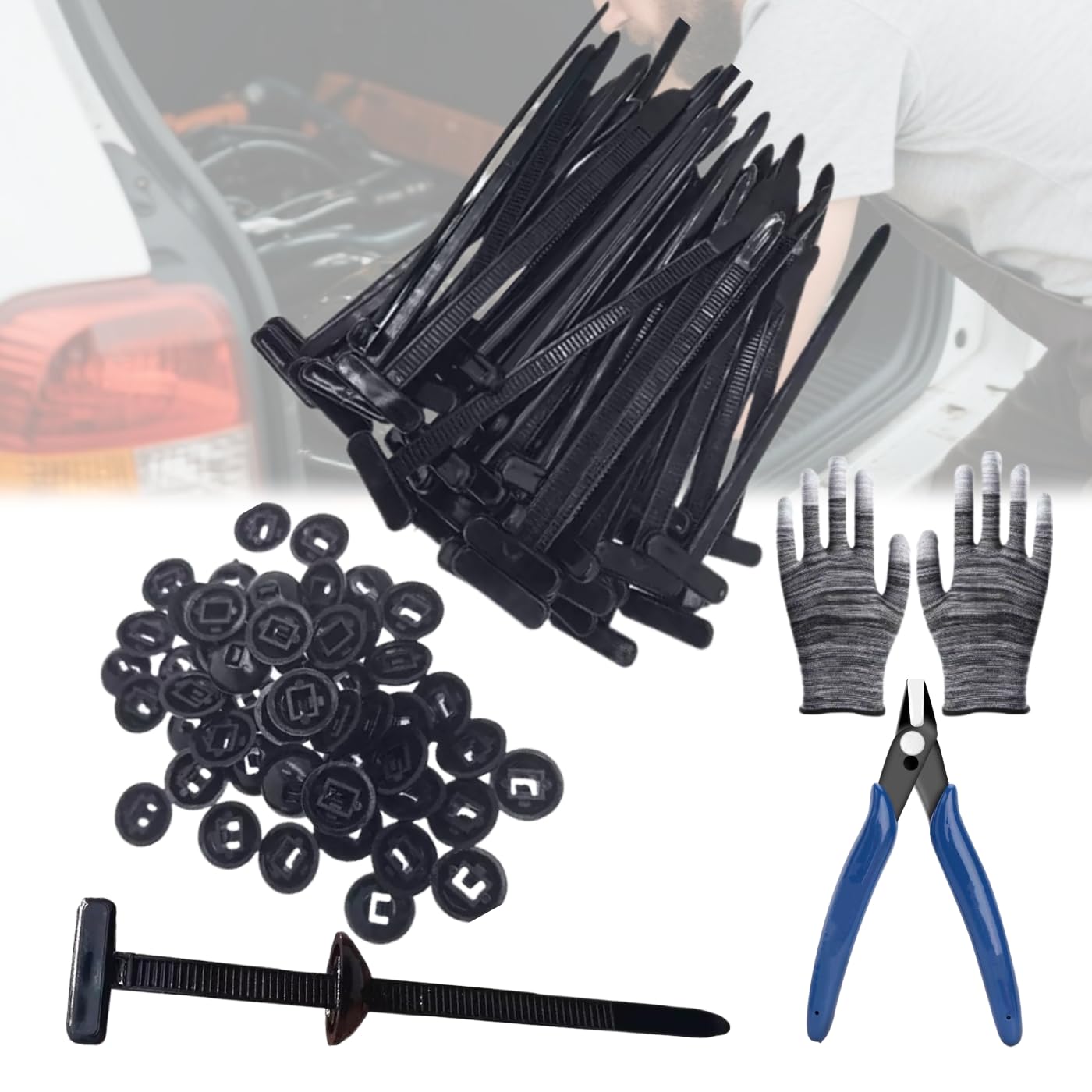 100 Pezzi Fibbia Universale per Fascette Stringicavo In Nylon, Fascette Plastica, Nylon Universal Cable Tie Buckle, Cable Tie Buckle, Zip Ties, Con Pinze e Guanti