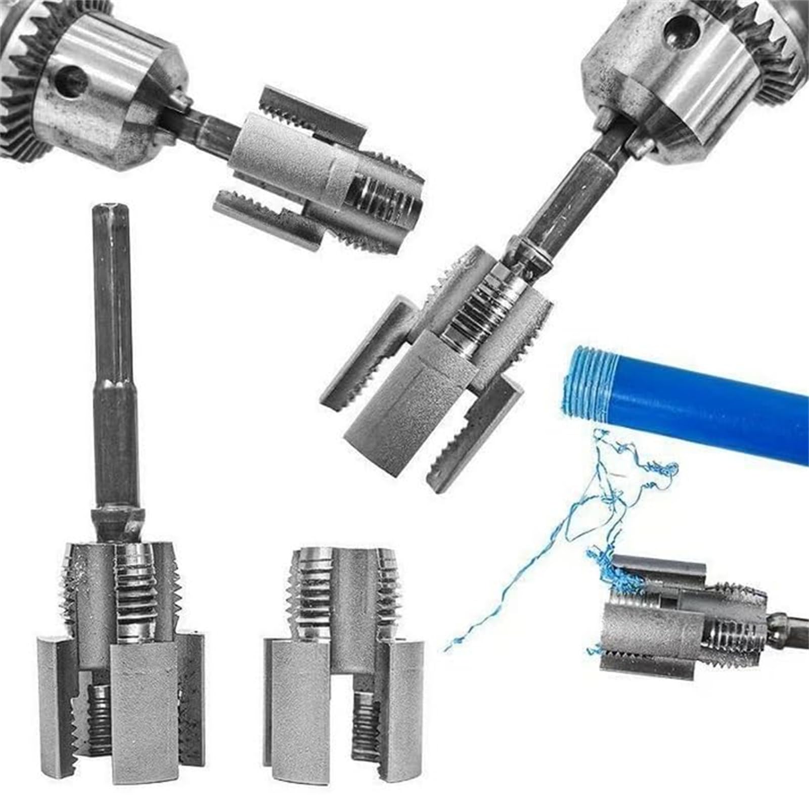 Pipe Thread Cutting Tool, Integrated Internal & External Pipe Threading Tool, PVC Thread Maker Tool For Electric Drill,1/2" (DN15) 3/4" (DN20) Pipe Sizes Rethreading Tool (1/2"+3/4")