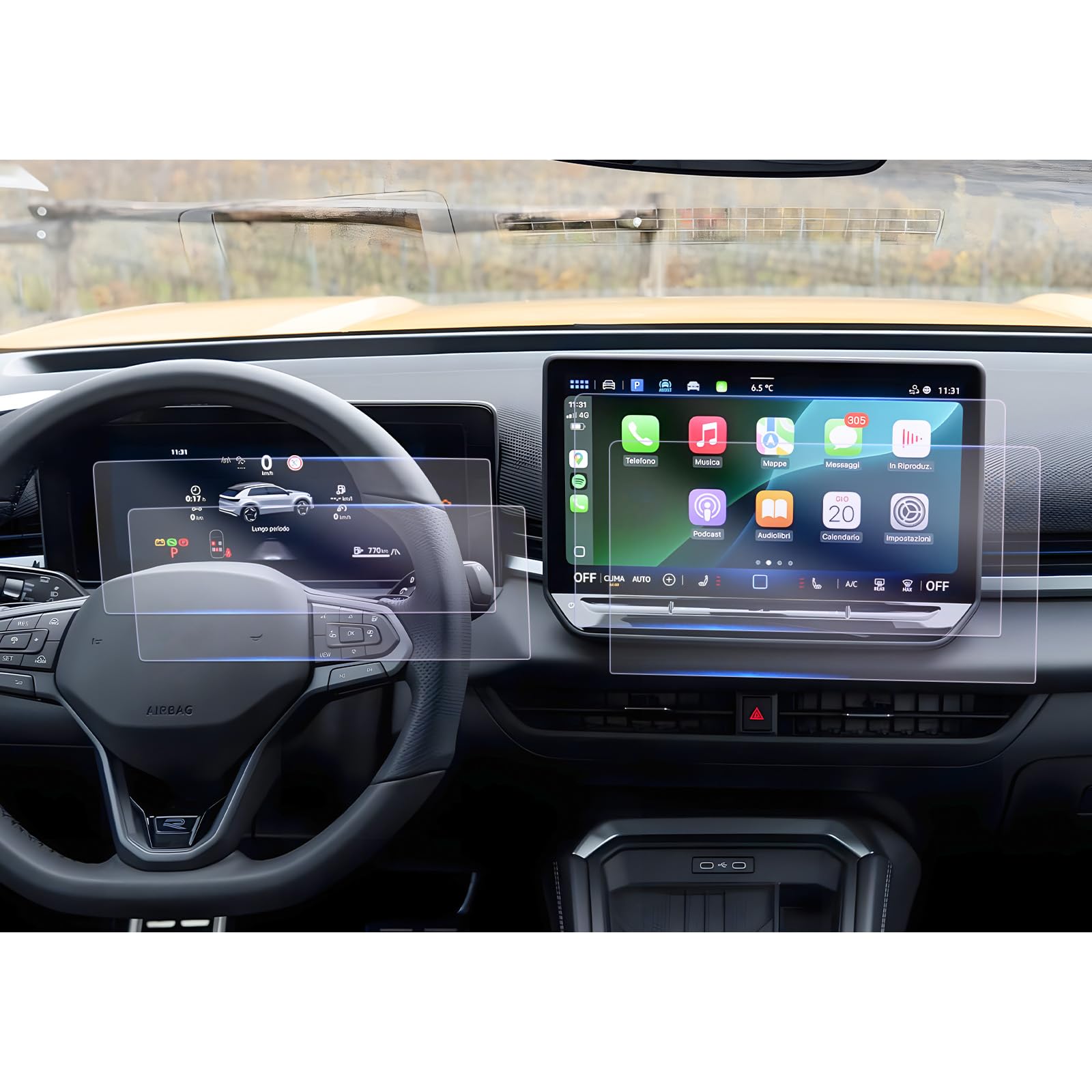 GAFAT [Juego de 4] Compatibles con VW T-Roc 2026 2027 Navigation + Cockpit Pro Protector de Pantalla de Nano, 12,9" + 10,25" para T ROC ii 2 Life Style R-Line Accesorios, Antigolpes, 6H Antiarañazos