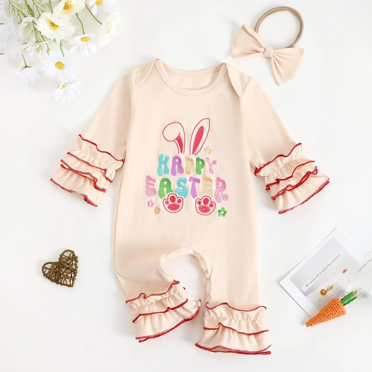 Baby Girl St Patricks Day Outfit Clover Lucky Charm Long Sleeve Ruffle Romper Cute Clothes Newborn Bodysuit - Image 3