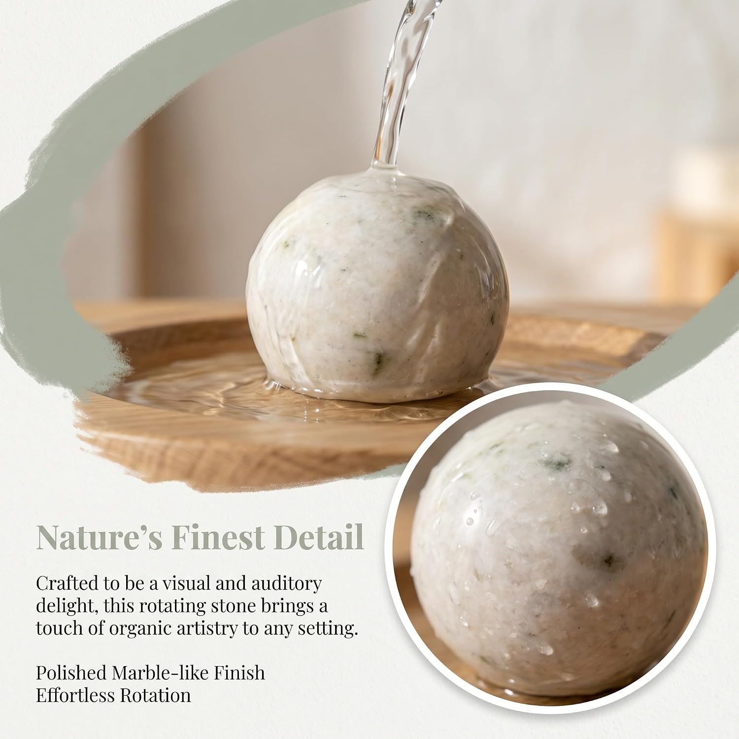 Toddmomy 2 Inch Spinning Stone Sphere: Small Desktop Water Fountain Stone Ball - Natural Spinning Globe for Home Office Waterfall DIY Feng Shui Decoration