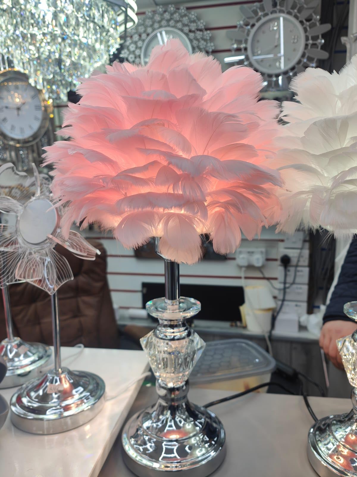 Biznest 54Cm Bedside Night Light Feather Table Lamp Shades Living Room Bedroom Home Decor Stylish Dual Light with Dual Button (Pink)