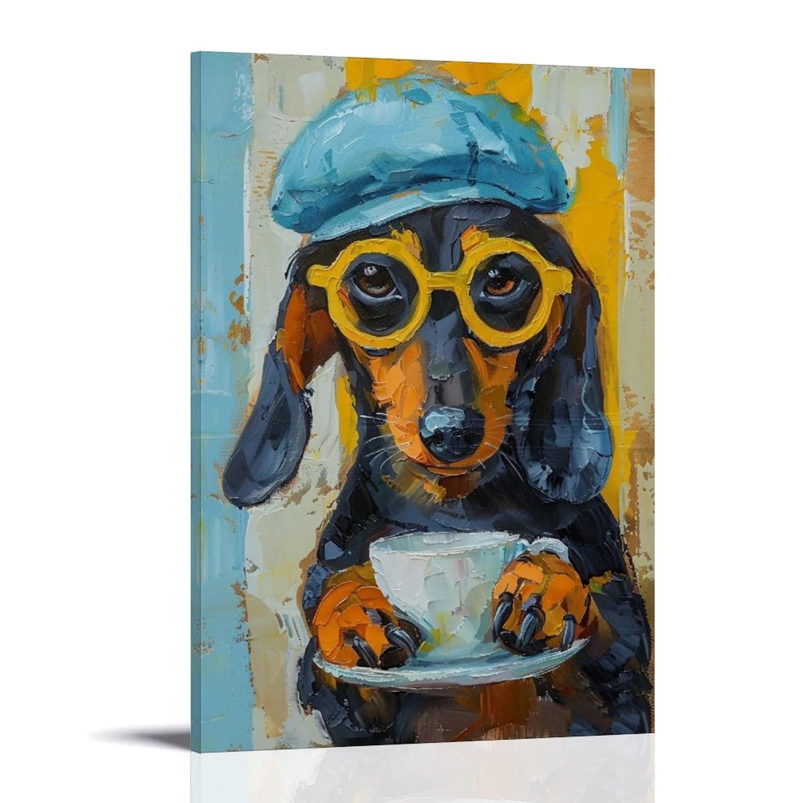 HUERYRYHY Striped Art Hound 04 Poster Wall Art Canvas Vintage Aesthetic Painting Decor for Rooms 20x30inch Frame-style