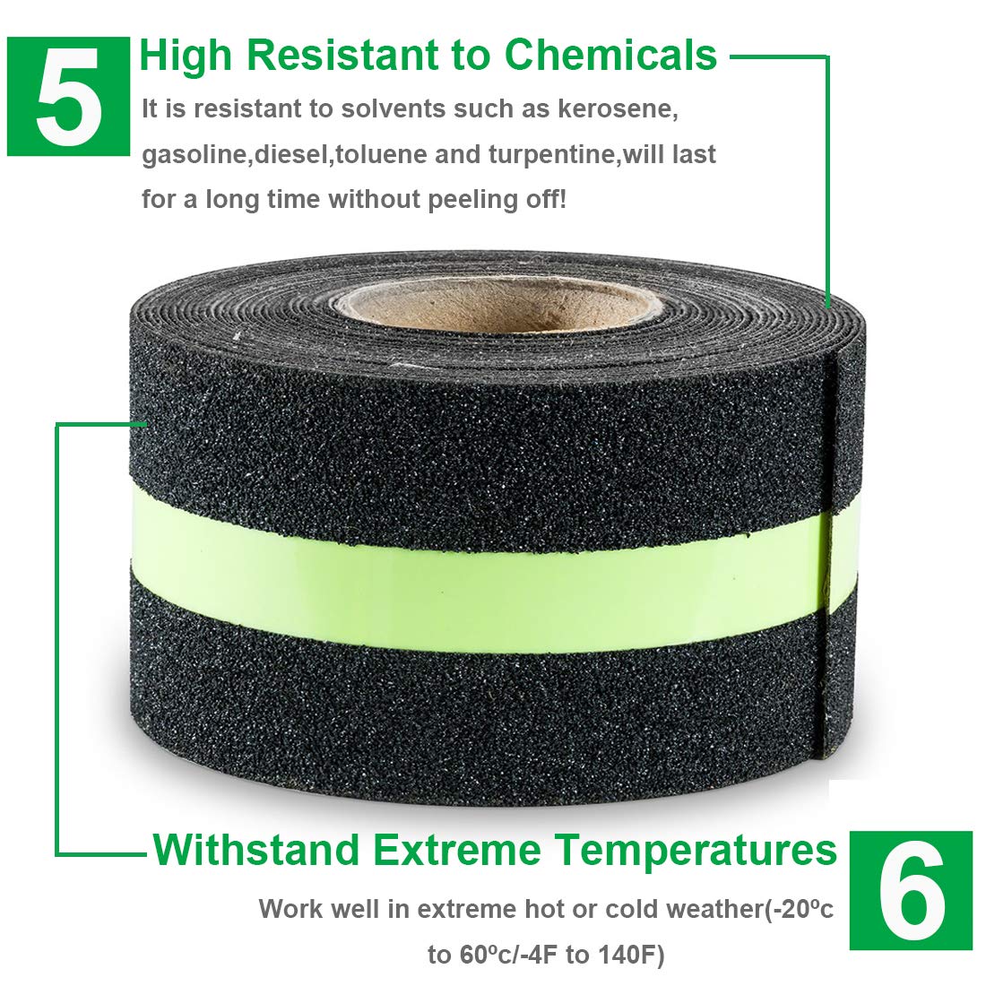RELIANCER Anti Slip Safety Grip Tape 2inx30ft Green Glowing in The Dark Non Skid Stage Safety Tape High Traction Grit Stairs Tape Hazard Caution Warning Tape for Steps (2"×30', Green&Black)