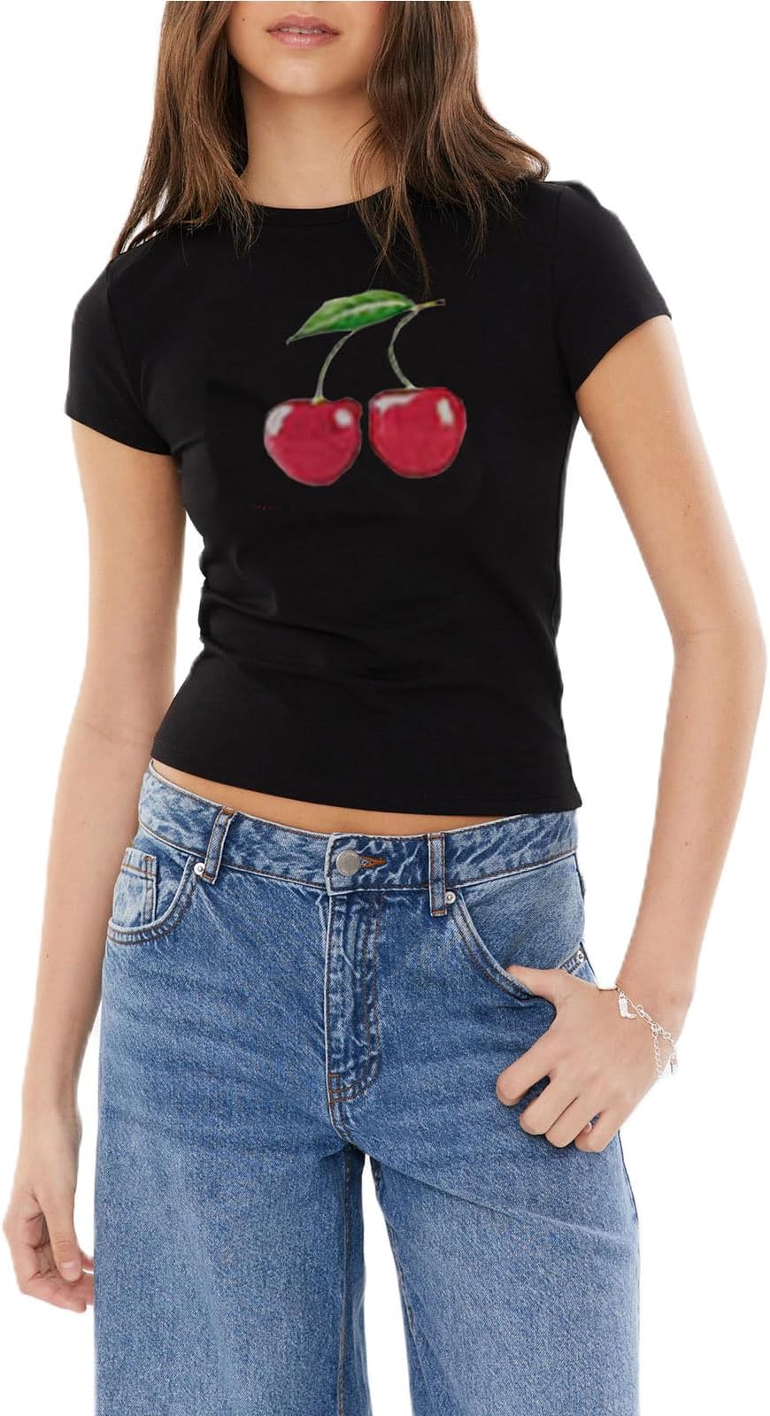 Womens Basic T Shirts Summer Tops Graphic Short Sleeve Crop Tops Cute Y2k Baby Tee Going Out Clothes