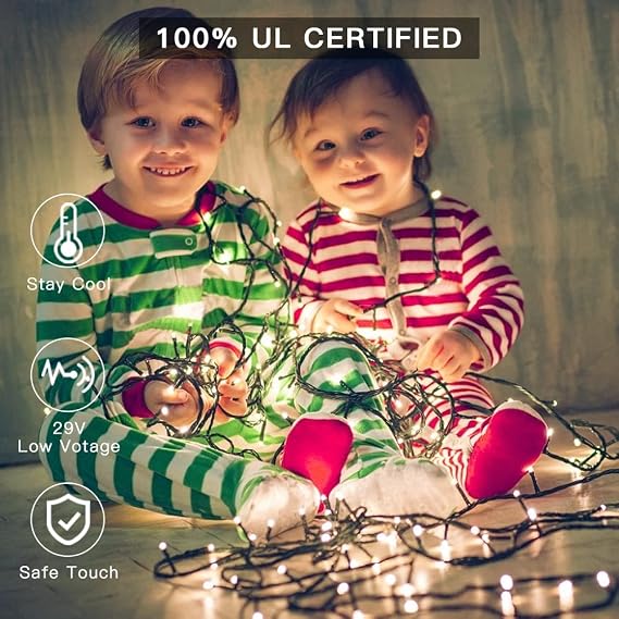 AmyHomie Color Changing Christmas Lights, 108Ft 300LED White Warm White String Lights, 8 Modes Waterproof Fairy String Lights for Outdoor & Indoor Christmas Tree Home Patio Garden Decor