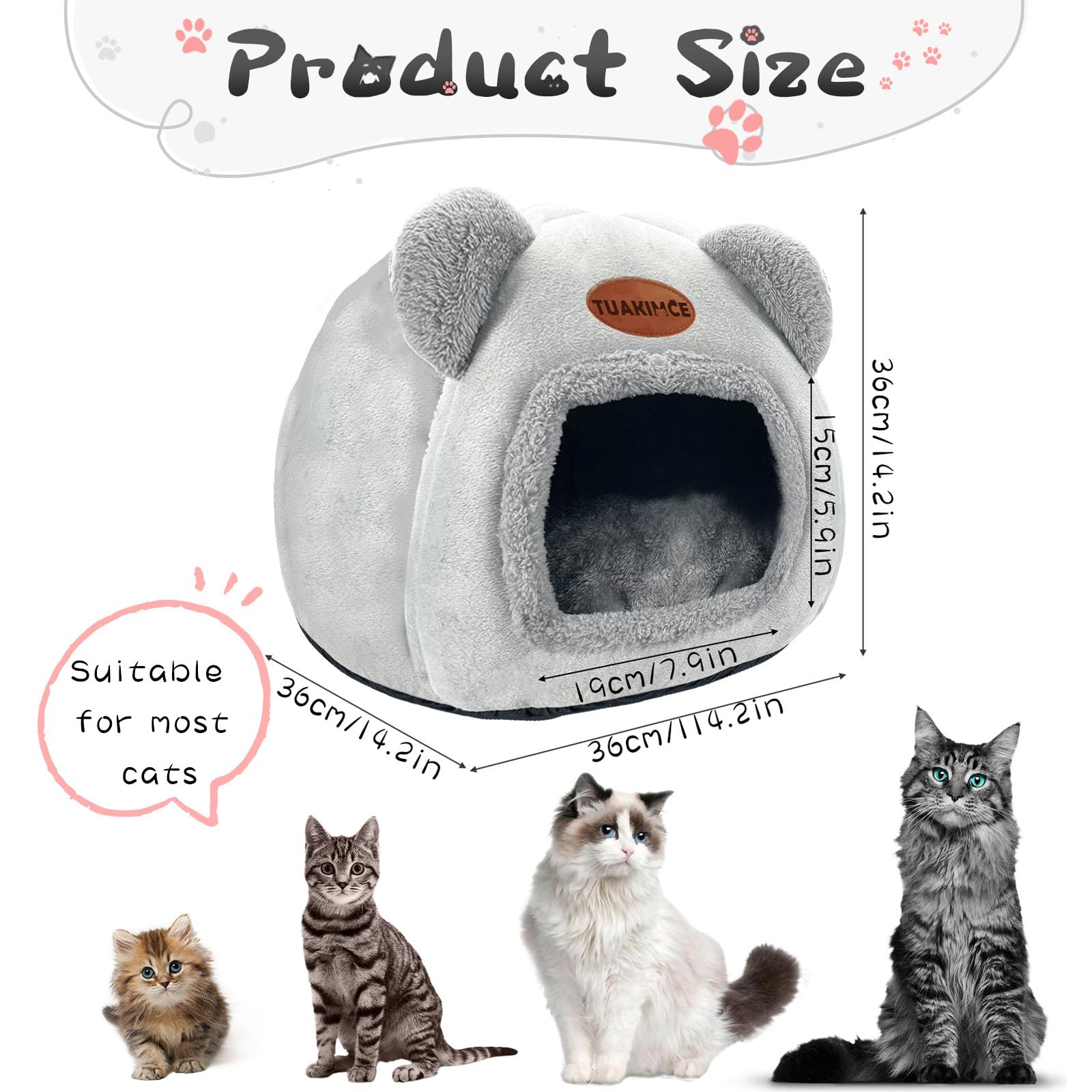 KASENTEX Cat Bed Indoor Tent - 2-in-1 Cozy Cave House With Removable Cushion For Small Pets