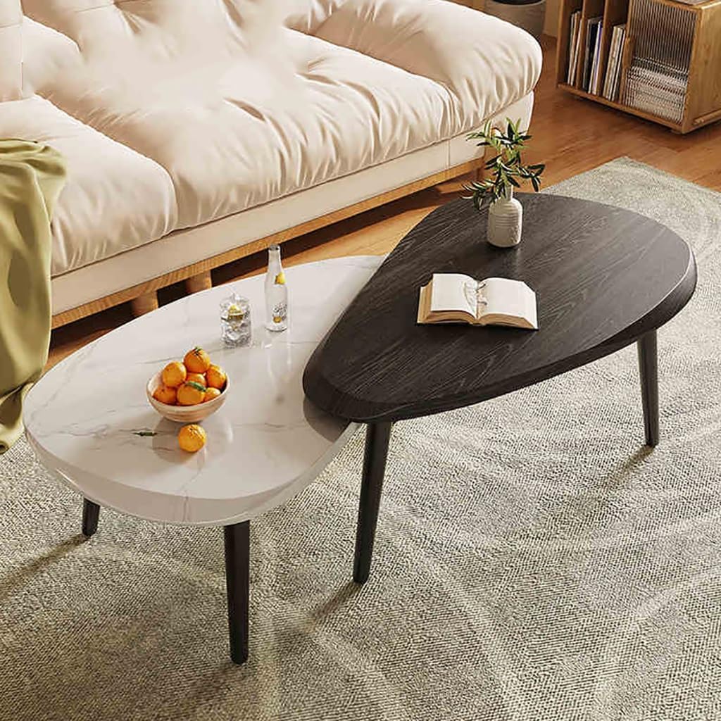 Sofa Side Table Set, Living Room Nesting Coffee Desk，(MDF+Iron Legs) Leisure Tea Table, for Small Apartment Balcony(F)