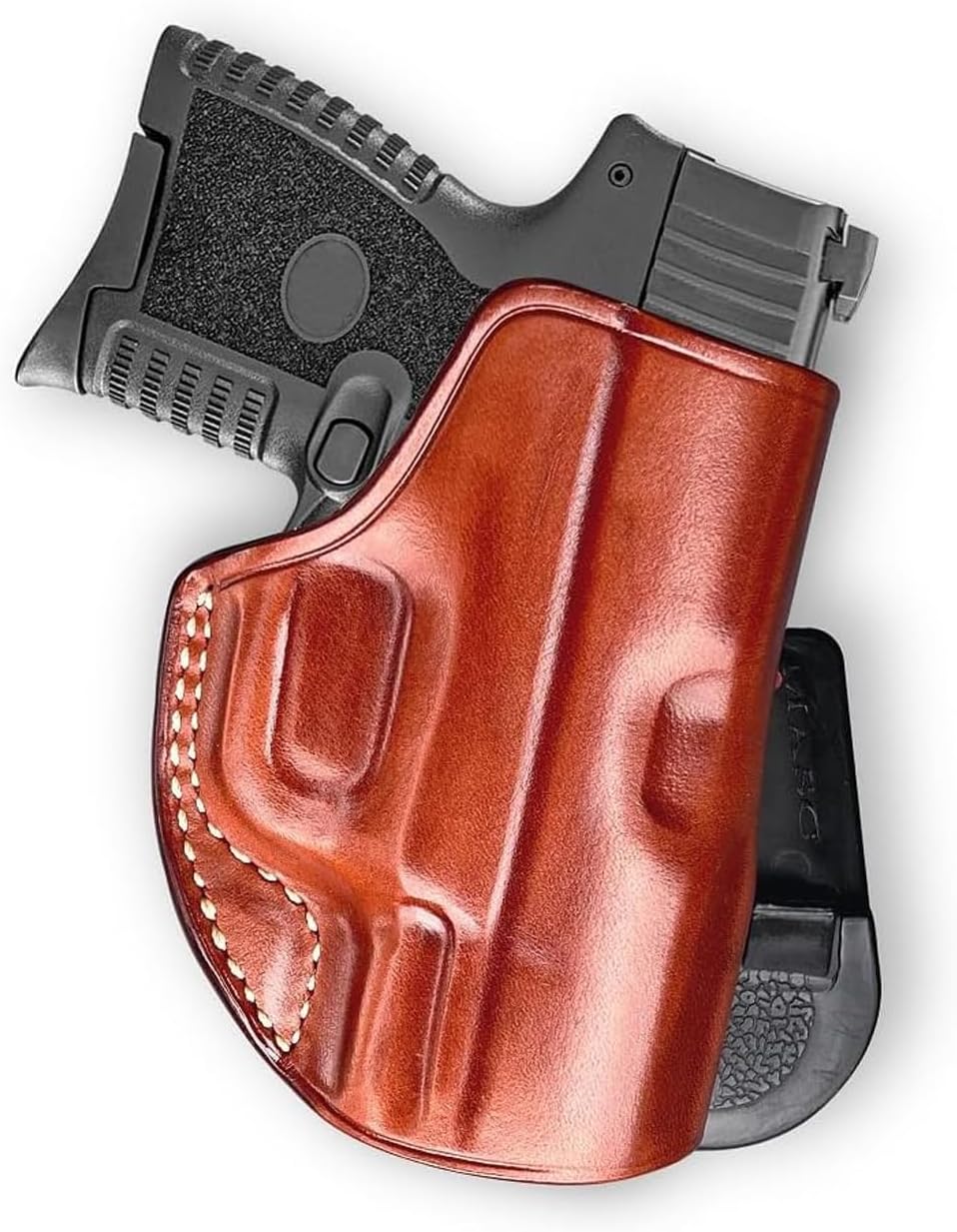 Masc Premium Leather OWB Paddle Holster Open Top Fits Shield 45 w/Thumb Safety 3.3-inch, Right Hand Draw, Brown Color #1334#
