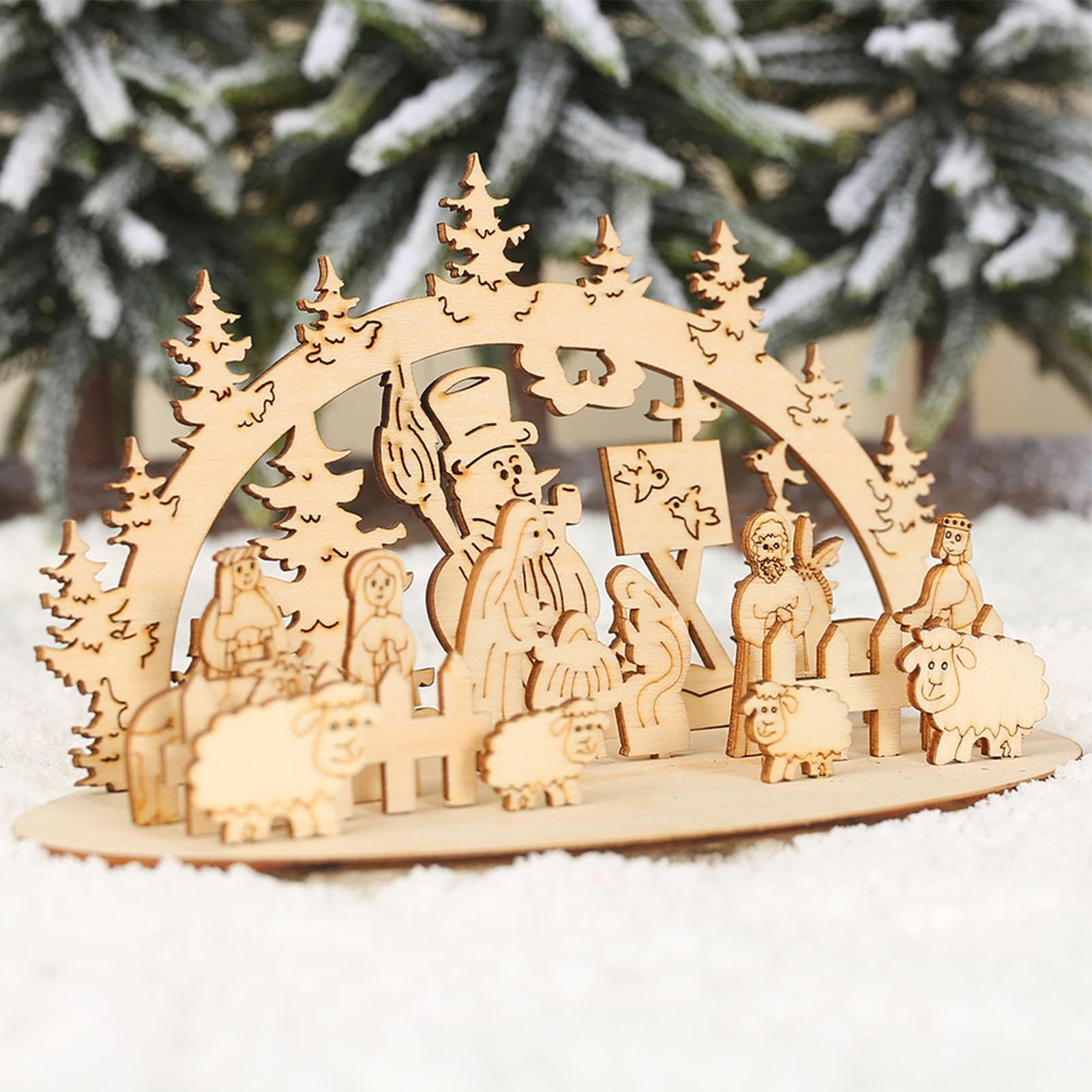 Crèche De Noël Lumineuse avec Santons Bois Ensemble De Bricolage pour Décorations De Scène Centre De Table De Crèche en Bois pour Bureau, Cuisine, Décor De Salle À Manger