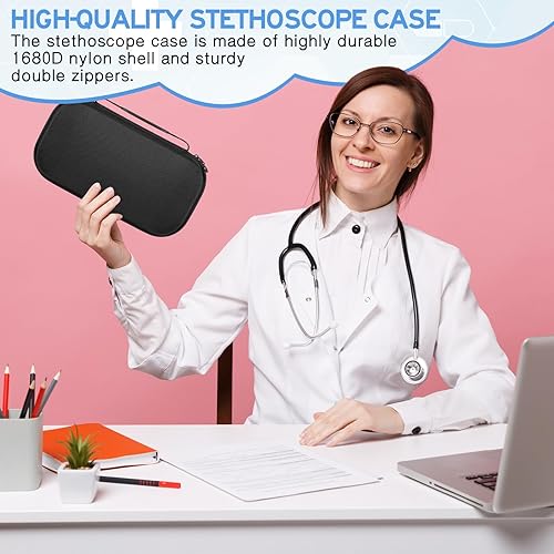 Miniatura 6 de 1 estuche para estetoscopio digital de 14.4 x 7.87 x 2.28 pulgadas, compatible con estetoscopio digital o cardiológico, funda protectora portátil