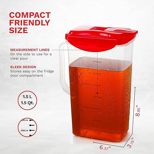 Miniatura 2 de Jarra de plástico con tapa de 1.5 litros, jarra para refrigerador, contenedor de jugo con tapa, jarra de té helado, jarra hermética con boquilla