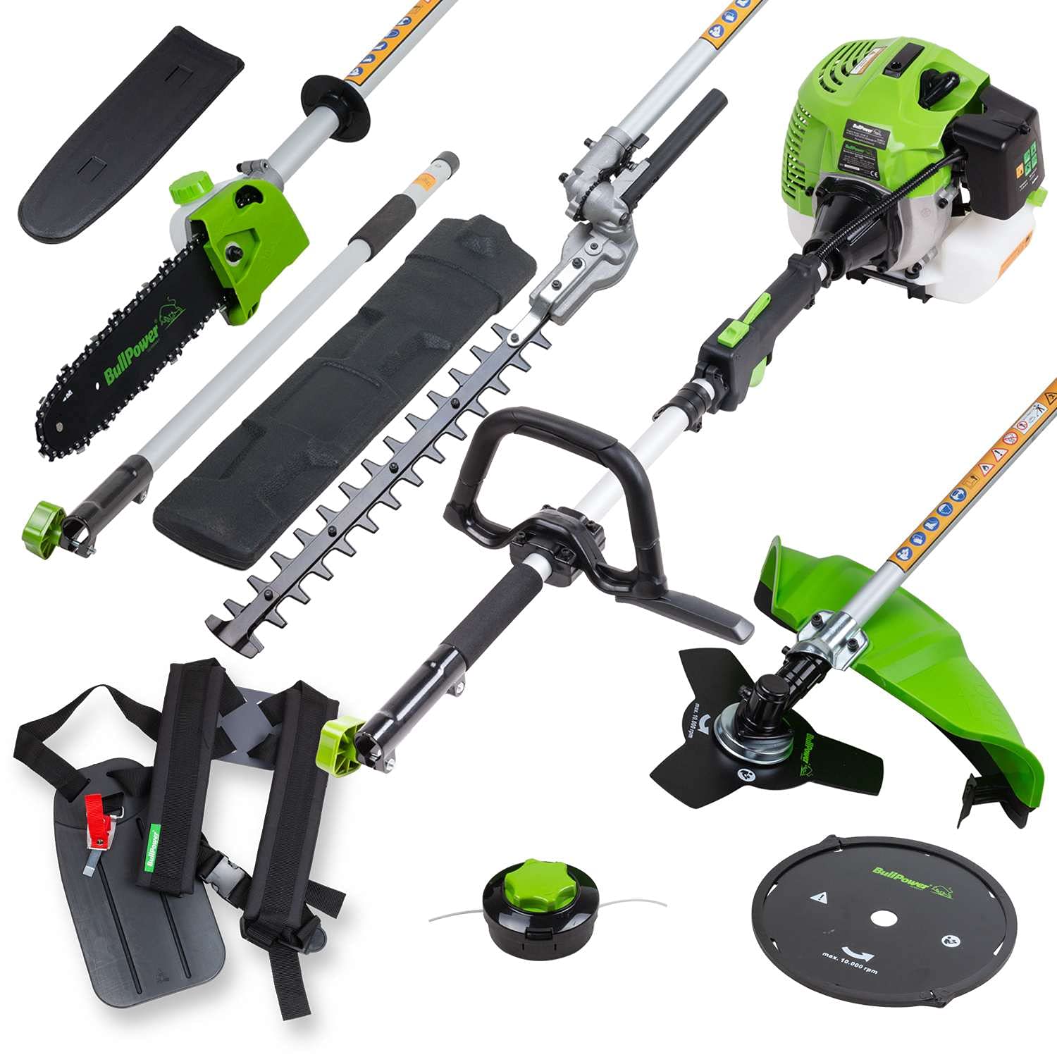 BullPower MF-5206 Multitool 5in1 | Rasentrimmer, Freischneider, Kreissäge, Astsäge und Heckenschere inkl. 90 cm Verlängerung