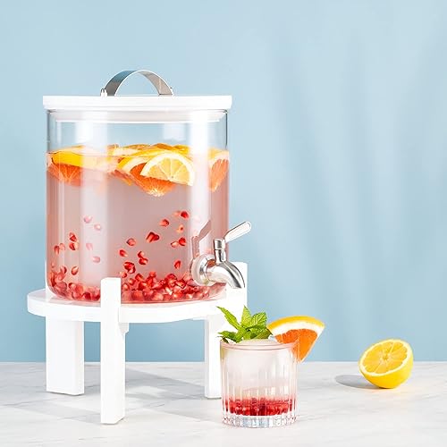 Miniatura 2 de Navaris Dispensador de bebidas con soporte, dispensador de bebidas de vidrio de 1.3 galones (5 litros) con espita de acero inoxidable - Bebidas