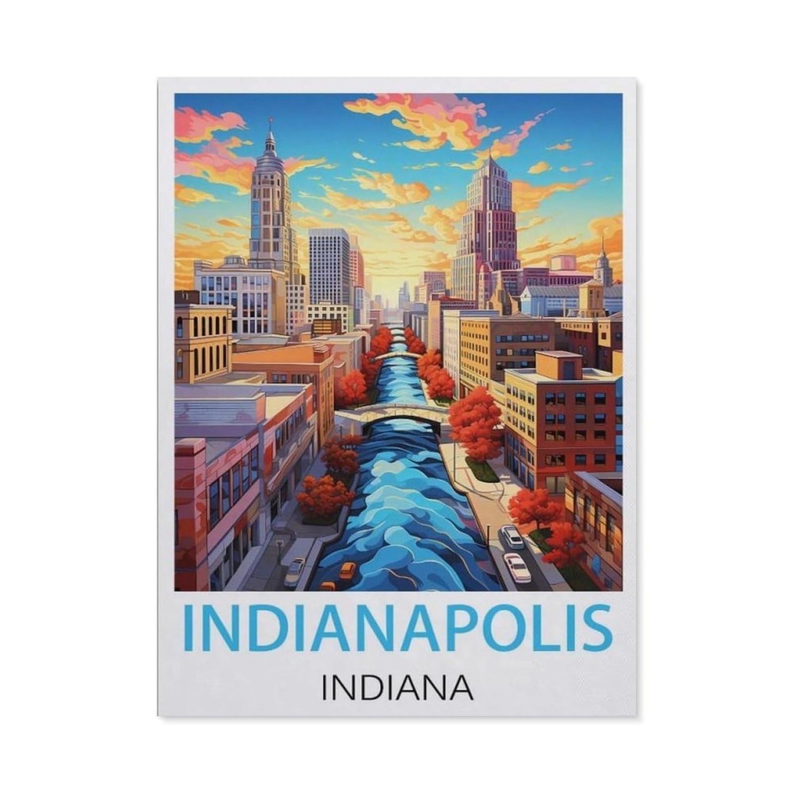 BEAYODKP 5D Diamond Painting Set for Adults and Children，Indianapolis Indiana Vintage Travel Posters，DIY Diamond Crystal Rhinestone Embroidery Painting（40 x 50 cm/15.74 x 19.68 inches）-BY44