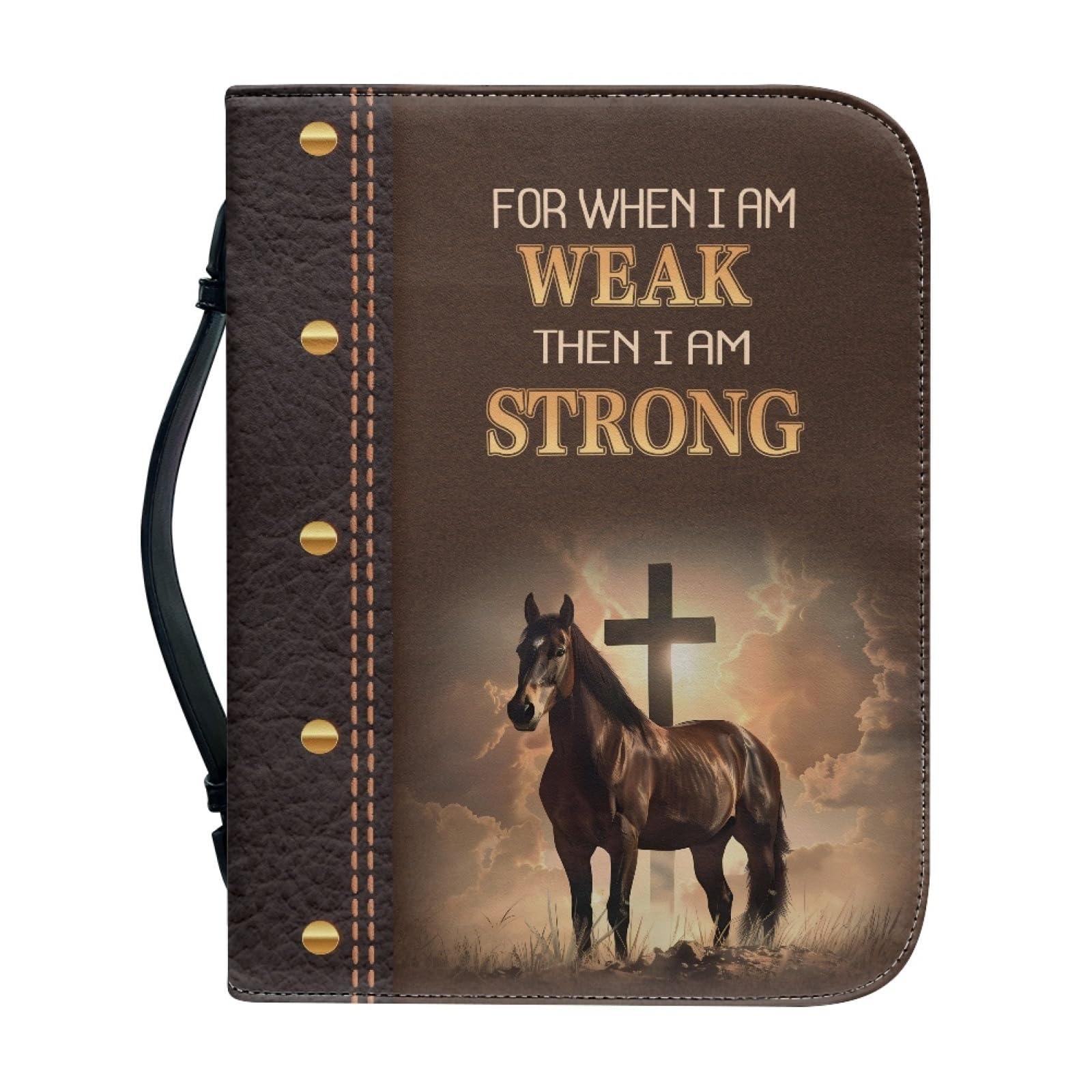 Kuiaobaty Christian Faith Quote Bible Cover Case for Women with Handle, PU Leather Bible Carrying Case Church Bag Protective, Brown L