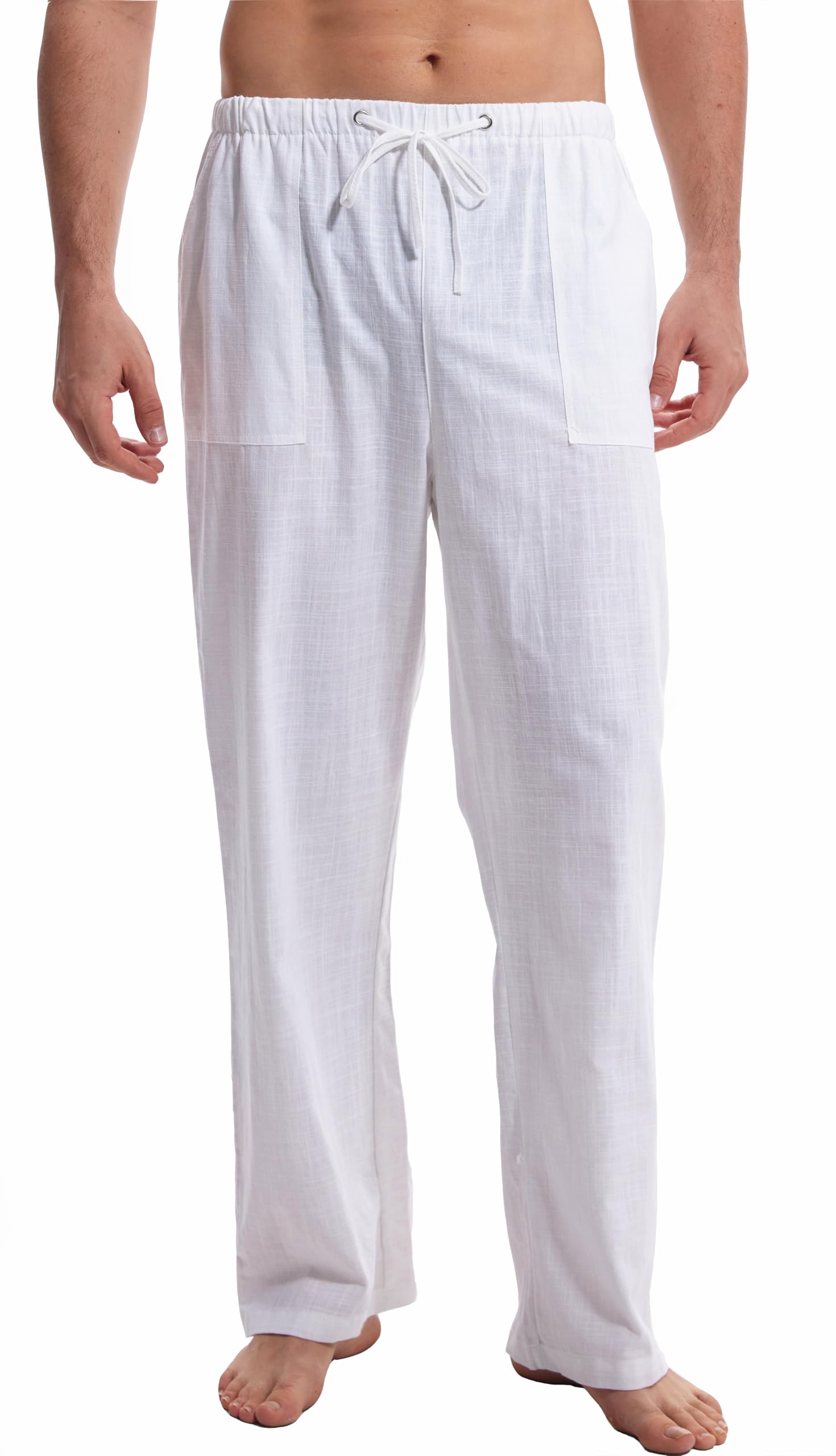 fabmade Men's Cotton Linen Relaxed Fit Trouser Comfortable Casual Pants White-picture-47