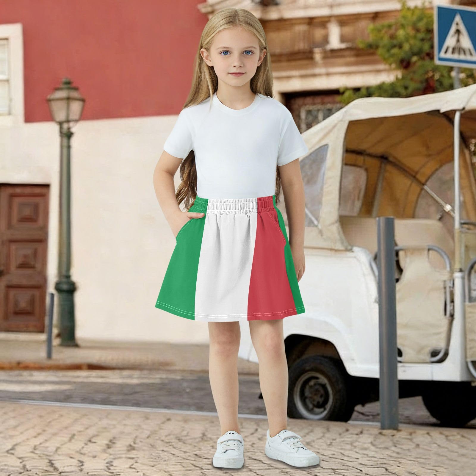 Jupe trapèze pour enfants durable et poches latérales résistantes au rétrécissement, polyvalente et assortie