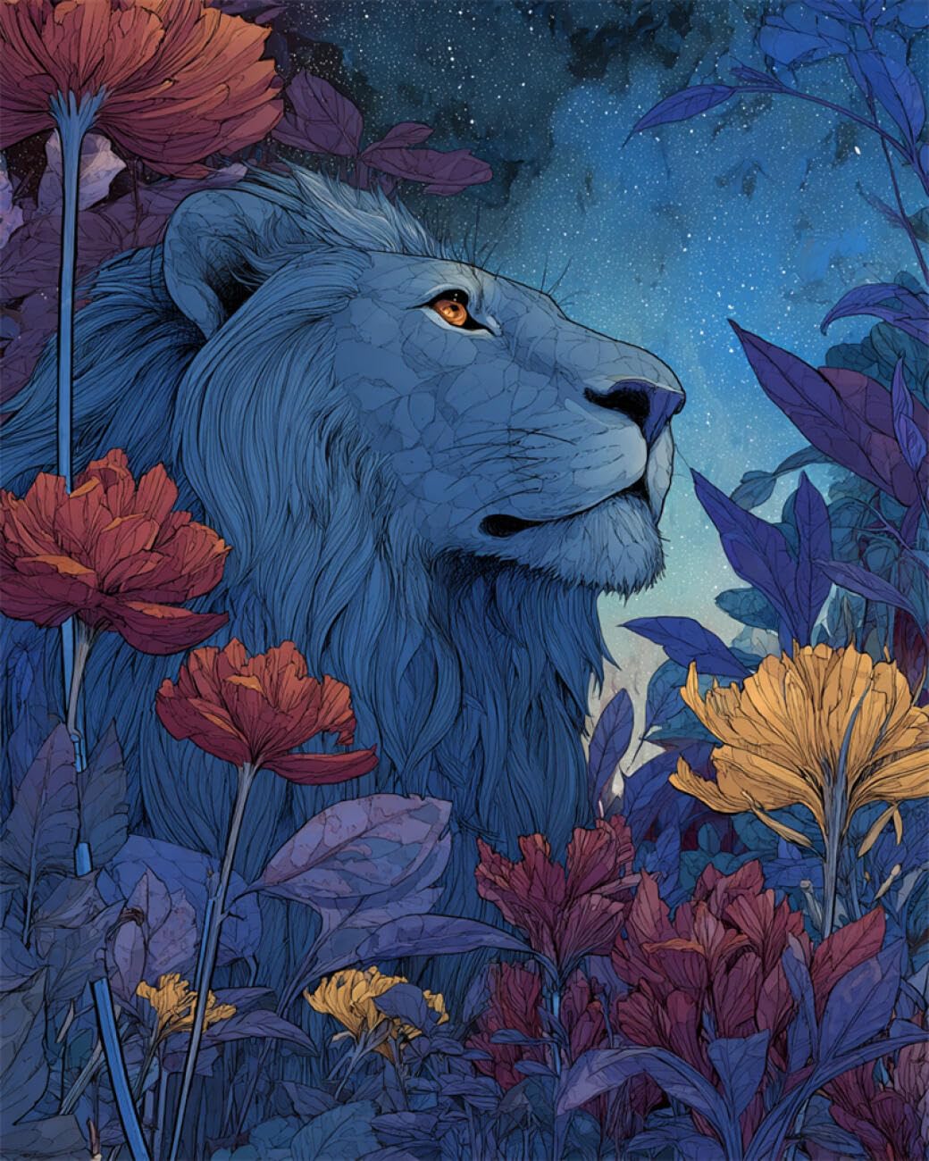 RKFLGEW DIY Bead Embroidery Kits Fantasy Lion 40x50cm