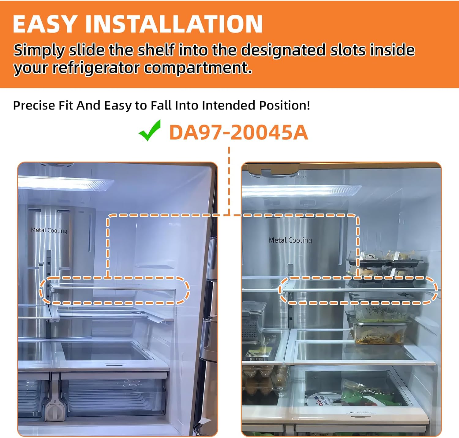 UPGRADED DA97-20045A Refrigerator Glass Shelf Assembly Compatible with Samsung Fridge Shelf Replacement RF28R7201SR RF28R7201SG RF28R7201DT RF28R7351SR RF28R7351SG RF28R7551SR Tempered Glass Right