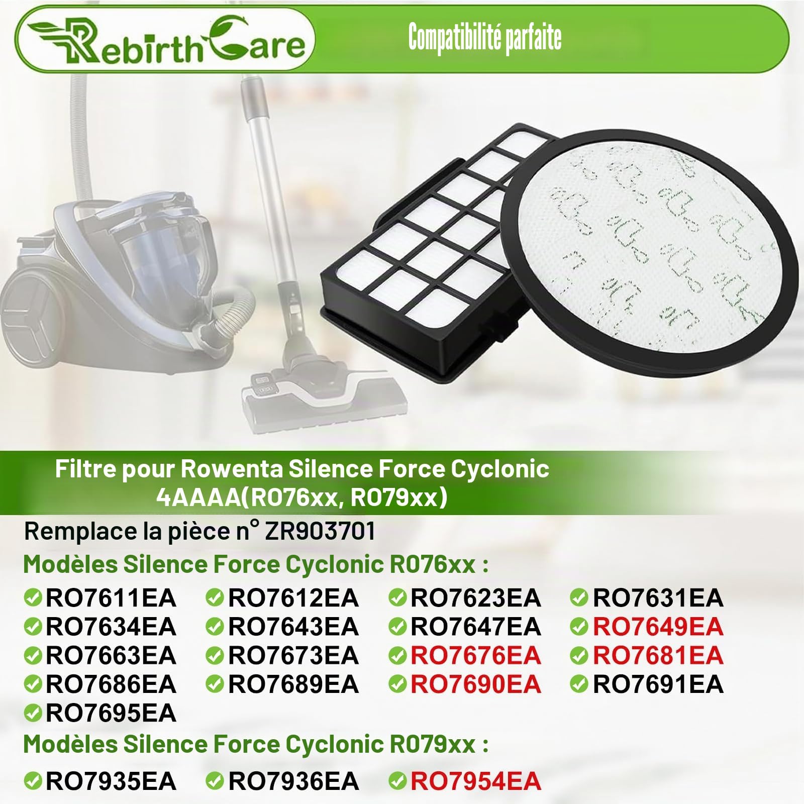 Rebirthcare ZR903701 Filtres Pour Rowenta Silence Force Cyclonic RO76xxEA RO79xxEA RO7647EA RO7681EA RO7691EA RO7695EA RO7676EA RO7935EA RO7954EA Filtres de Rechange