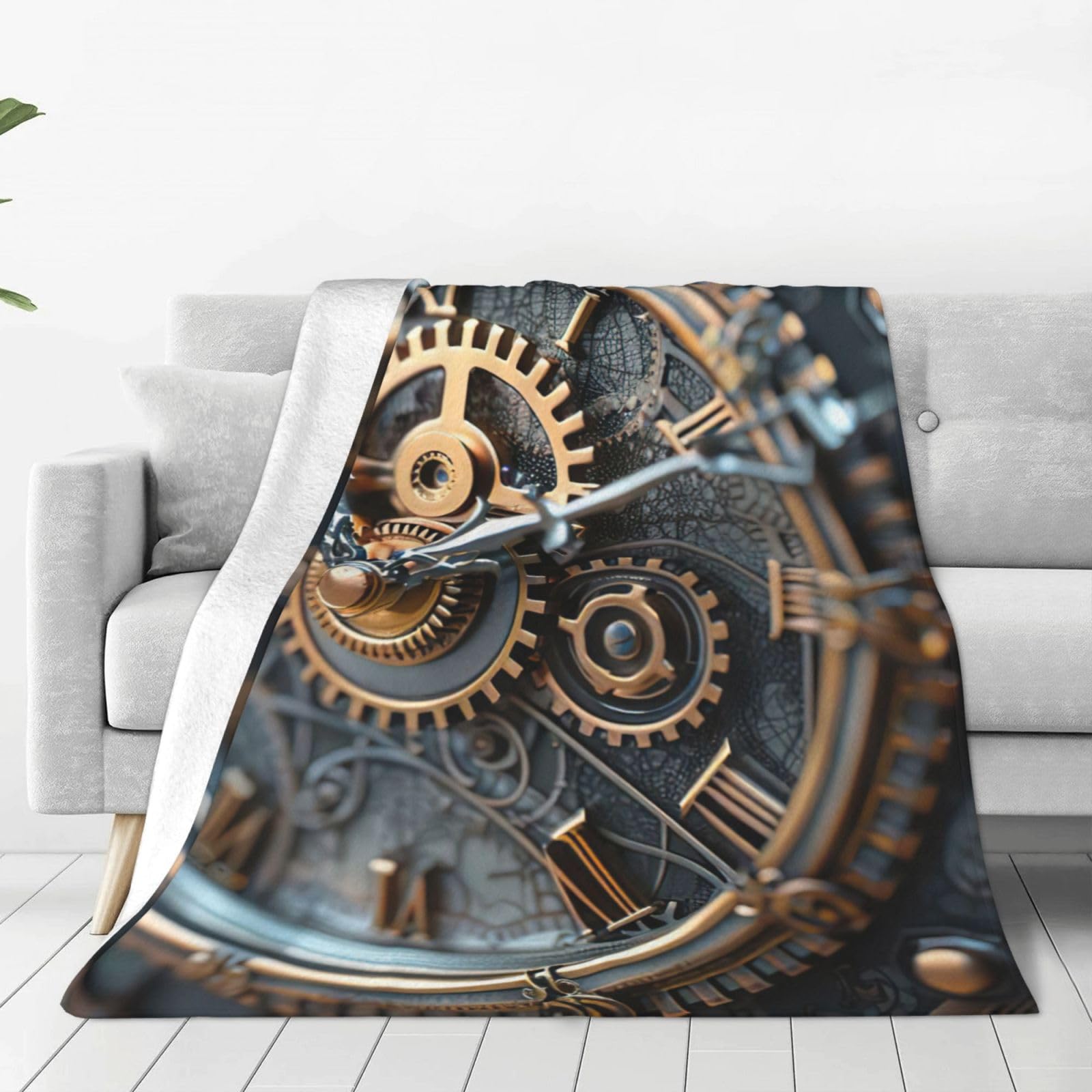 Couverture en polaire Clock Gear contre le froid sur le lit ou le canapé