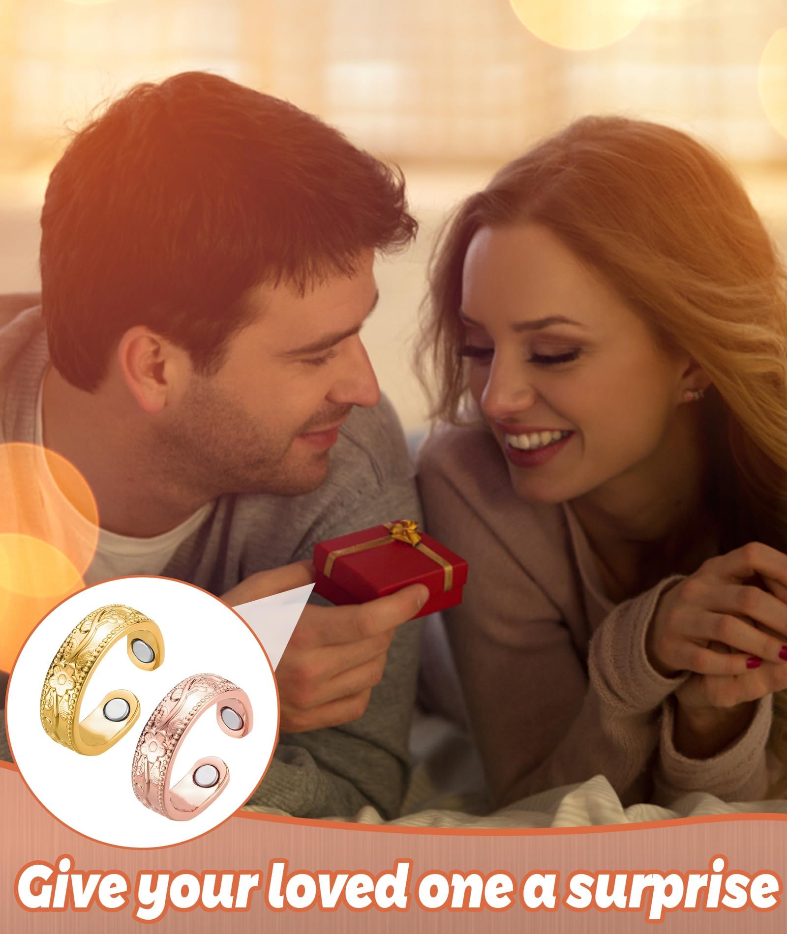 2Pcs Blood Sugar Control Ring Adjustable Magnetic, Copper Ring for Men Therapy Ring for Blood Sugar Management Diabetic Control for Men and Women (Gold, Pink) - Image 2 thumbnail
