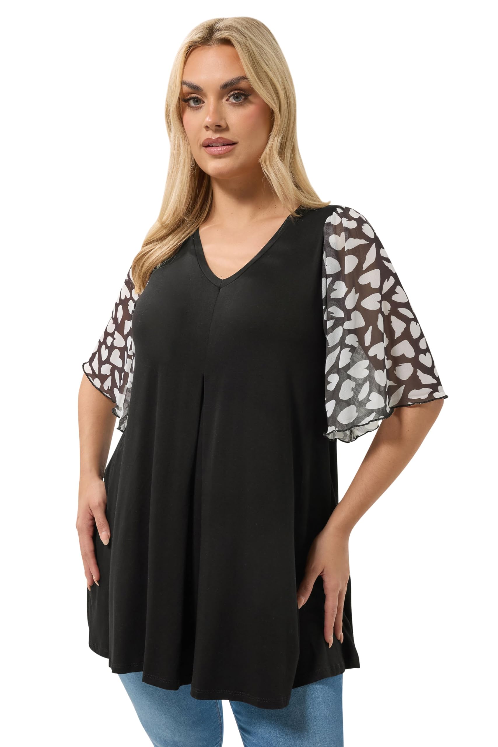 Yours Women's Black Contrast Sleeve Top In Size 18