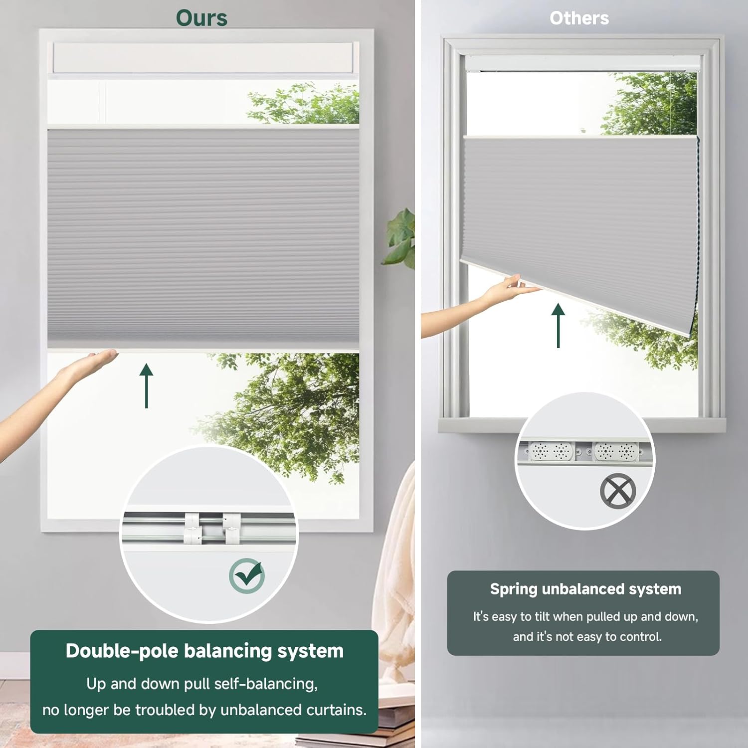 Top Down Bottom Up Blackout Cellular Shades, Cordless Cellular Blinds for Indoor Windows with Self-Balancing System, Light Filtering Privacy Honeycomb Window Shades, 27.5" W x 72" H, Grey