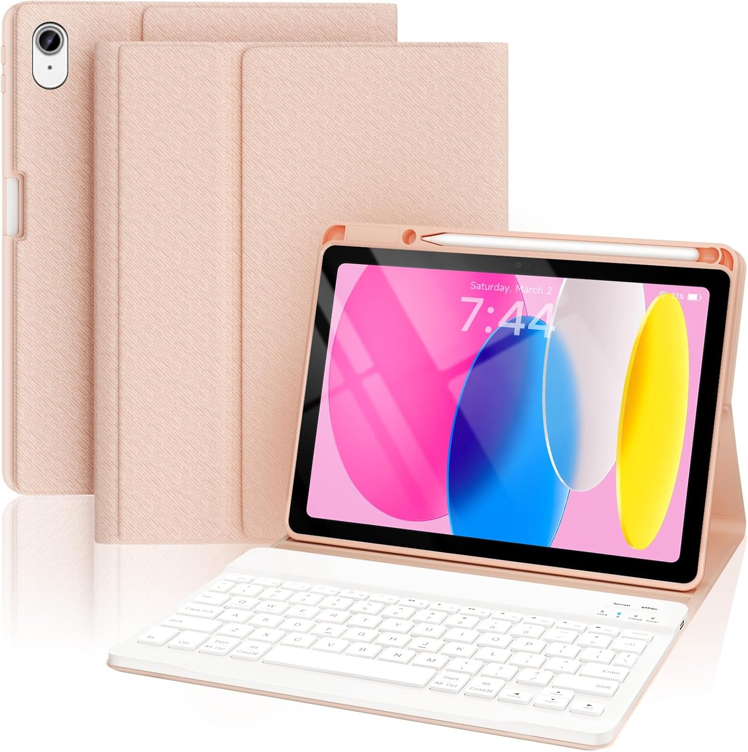 Keyboard Case for iPad 10th Generation 2022 & A16 11th Generation 2025(10.9/11 inch), Detachable Wireless Keyboard, Stand Folio Keyboard Case with Pencil Holder for New iPad 10th Gen 2022-Pink