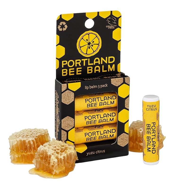 Portland Bee Balm Bálsamo labial com cera de abelha, óleo de coco e óleo de oliva, fragrância Yuzu Citrus, 3 unidades