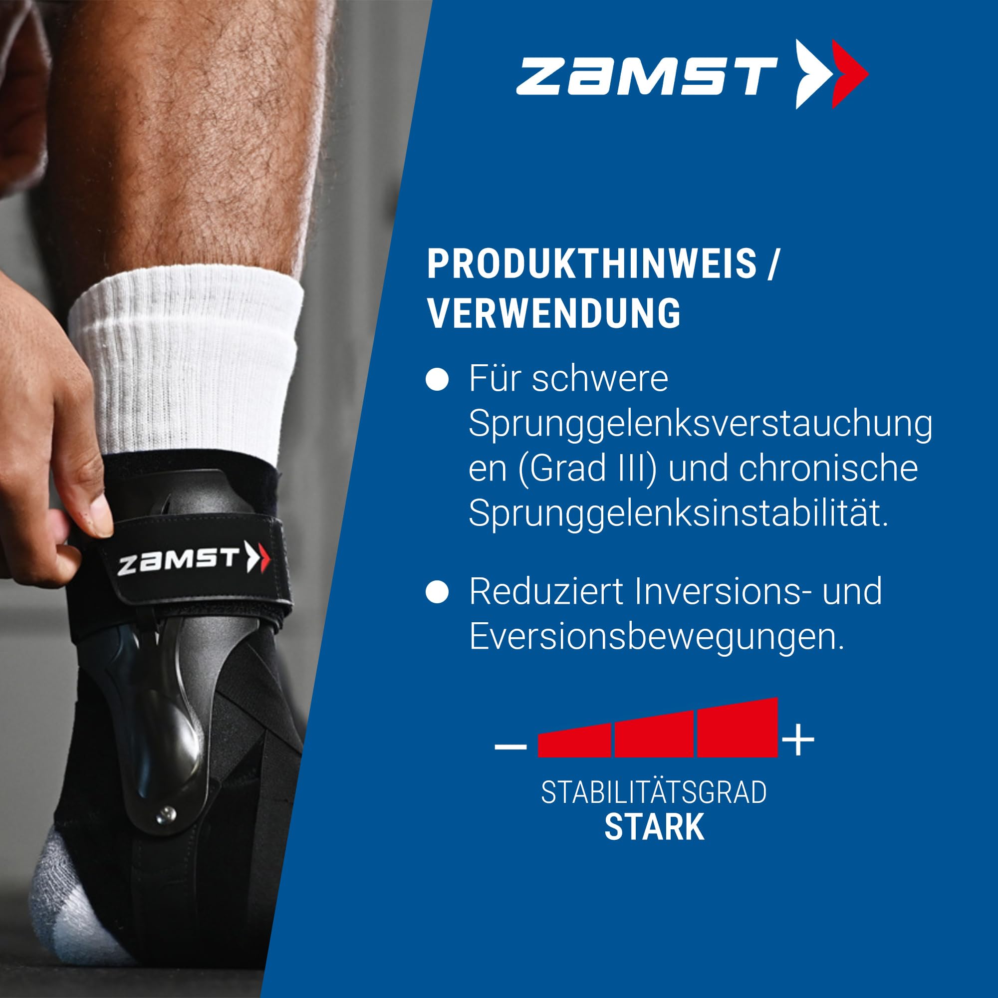Zamst A2-DX Sprunggelenkbandage (Rechter - M) Verstellbar gegen Umknicken - Schwere Verstauchungen Grad III Chronische Instabilität - Ideal zum Sport- Bandage Fußgelenk - Korrekte Passform R&L