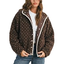 Duyang Womens Fuzzy Fleece Jacket Long Sleeve Sherpa Coat Button Down Overcoat High Neck Warm Outerwear Polka Dot Jackets