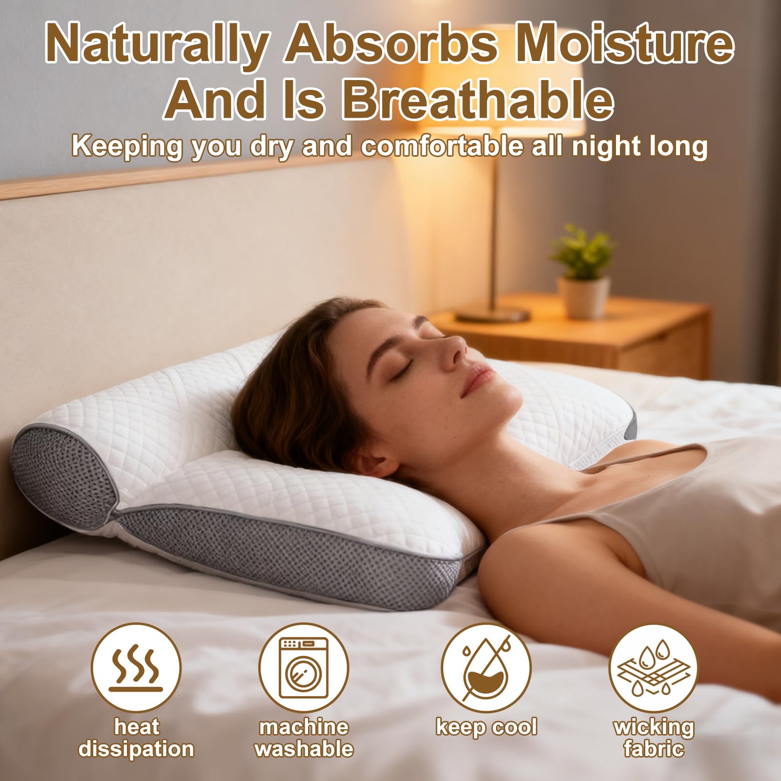 Oreiller Ergonomique Orthopédique Soutien Cou - Oreiller Apnée Du Sommeil Avec Fente Auriculaire Pour Sommeil Profond (Blanc)