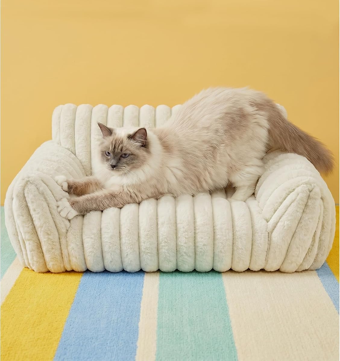 Cat Couch for Indoor Cats,Cute Cat Bed Cover Fully Removable and Machine Washable, Supportive Faux Rabbit Fur Cat Sofa with Non-Slip Base, Cat Friendly Couch
