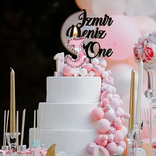 Vista 6 de Velas de números de cumpleaños de 3 x 2 pulgadas, velas de números con purpurina, velas de cumpleaños de mariposa rosa con lentejuelas