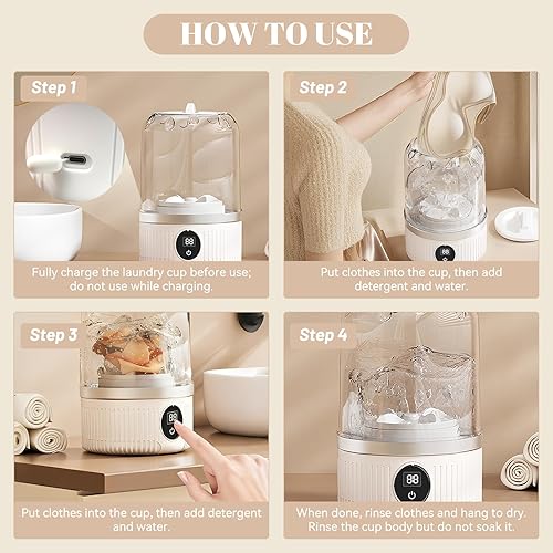 Miniatura 8 de Lavadora de ropa interior, mini lavadora portátil de 1.5 litros, lavadora de ropa interior recargable, limpia en profundidad, ropa pequeña para