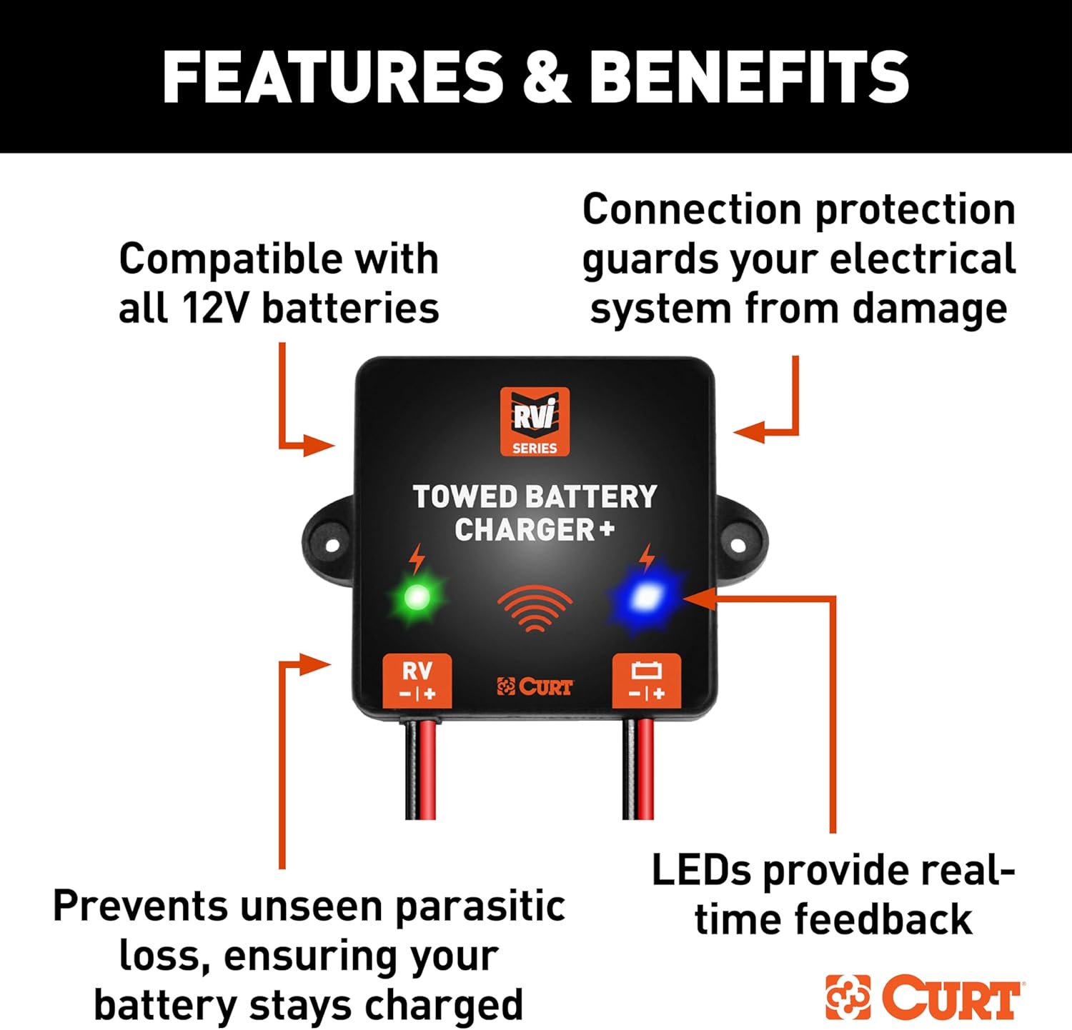 CURT 52204 RVibrake Towed Battery Charger Plus for Flat Towing