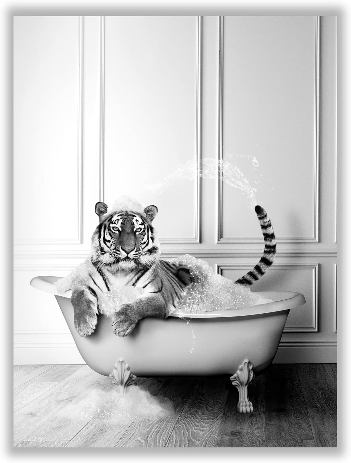 Funny Bathroom Decor Tiger Animals Bathtub PosterUnframed (12 x 16