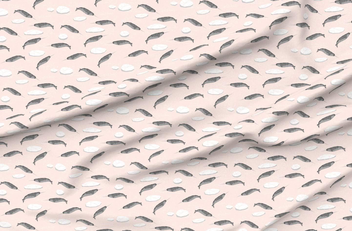 Spoonflower Fabric - Narwhal Animal Ocean Kids Wildlife Explorer Arctic Light Pink Narwhals Printed on Organic Cotton Sateen Fabric by The Yard - Sewing Quilting Apparel Home Decor