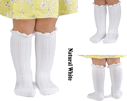 Miniatura 3 de Epeius - Calcetines altos de algodón para bebés y niñas, de uniforme, calcetas con vuelos (Paquete de 3 o 5)