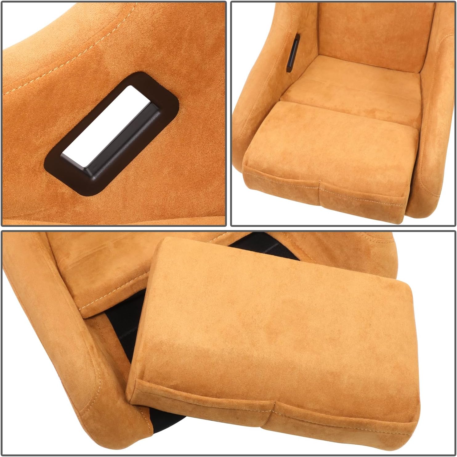 NRG Innovations NRG-FRP-303TN-PRISMA Universal Fixed Back Bucket Racing Seat for 5-Point Harnesses, Size M, Tan Alcantara Material, 22" W X 34" H X 16" D