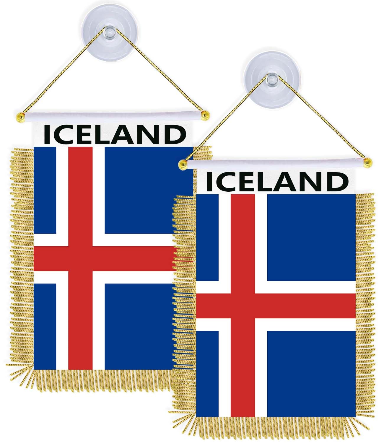 2PCS Iceland Suction Cup Hanger Hang Flag,4×6 inch Small Icelandic Hanging Banner,Tiny Printing Decor For Office Home Table Car — image 1