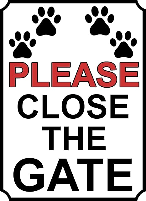 PLEASE CLOSE THE GATE METAL SIGN DOG PAW PRINT THEME 200MM X 150MM (20H1)