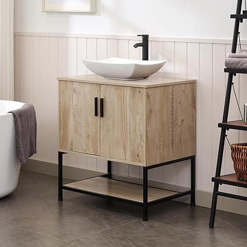 Miniatura 3 de UEV Juego de tocador de baño rústico de 30 pulgadas con fregadero, marco de hierro industrial con puertas y estante, con combinación artística de