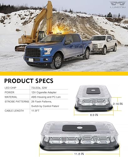 Miniatura 8 de LUMENIX Mini barra de luz estroboscópica de 72 LED en la azotea para camiones de trabajo con controlador, luces intermitentes de advertencia