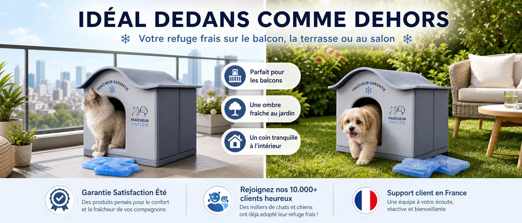 Maison Rafraîchissante pour Chat et Petit Chien – Lit Climatisé avec Poches pour Blocs de Glace – Niche Fraîche Pliable en Tissu Oxford – Couchage Été Anti-Chaleur Taille L
