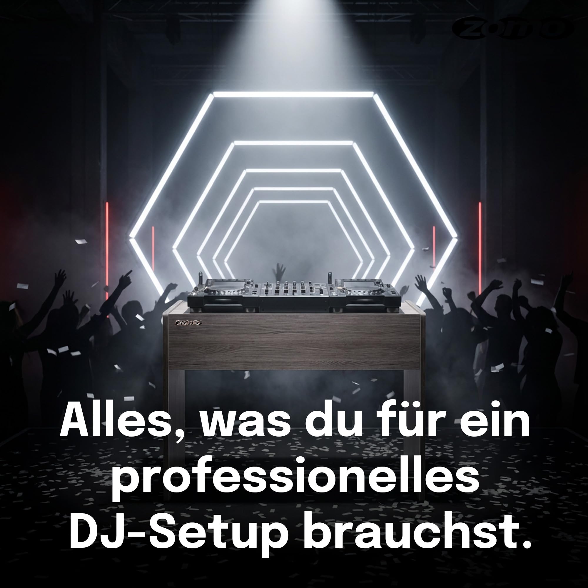 Zomo Deck Stand Ibiza 120 - DJ Tisch 123 x 50,6 x 96 cm - Walnuss - MDF Holz - 39,2 kg - für 2 Decks und einen Mixer bis 12 Zoll
